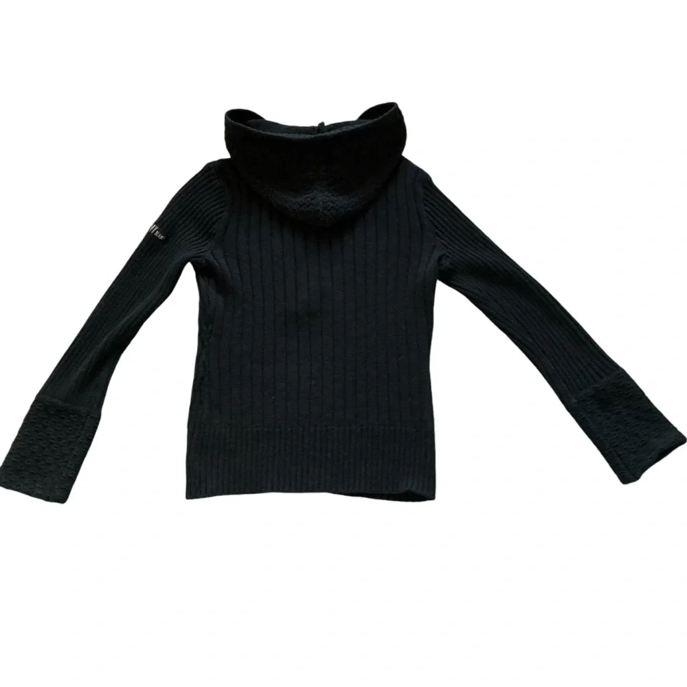 DKNY cable knit 3/4 zipper hooded sweater black sz small